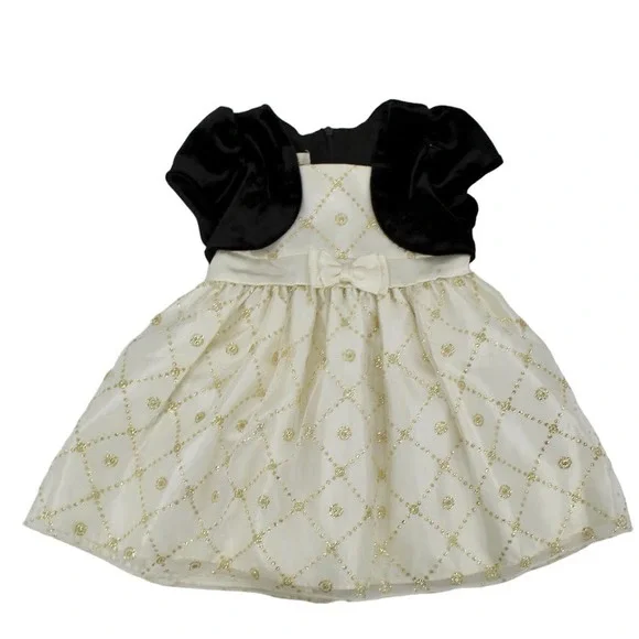American Princess | Dresses | American Princess 24 Months Velvet Tulle  Party Dress Birthday Black Gold Cream | Poshmark